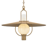 Leonel Large Pendant 30", Patina Brass and Seeded Cloud Glass