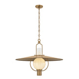 Leonel Large Pendant 30", Patina Brass and Seeded Cloud Glass