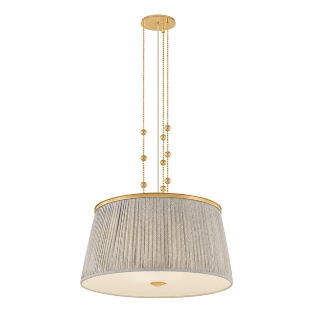 Wilma Large Pendant 28", Aged Brass and Taupe Print