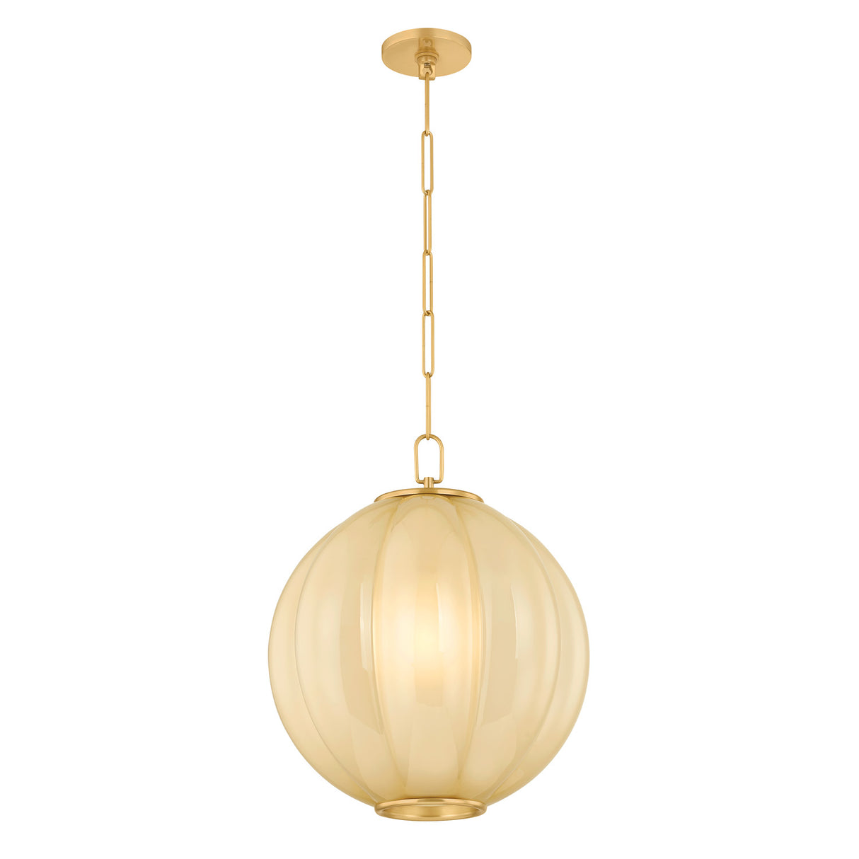 Livia Medium Pendant 16", Aged Brass and Buttermilk Glass