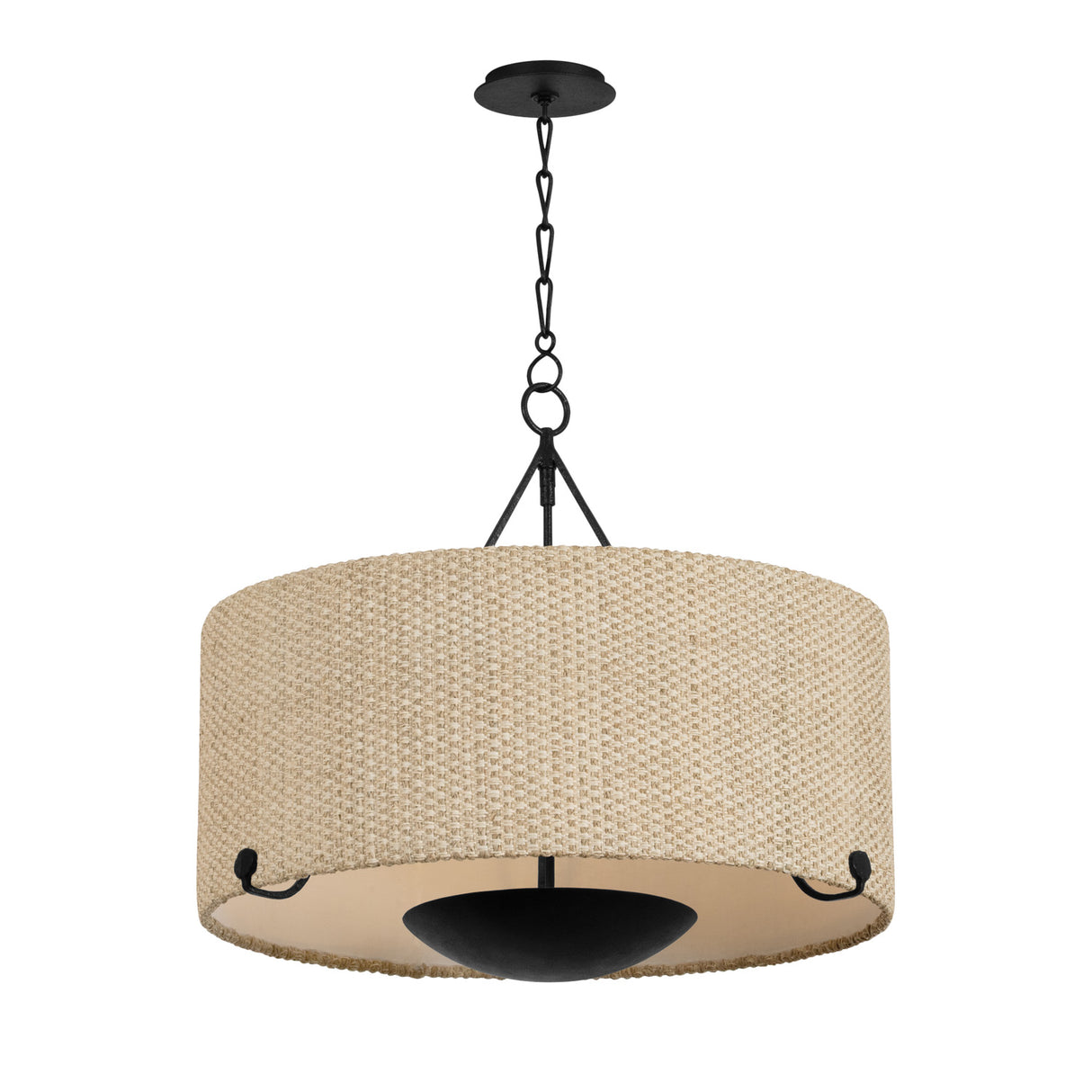 Linwood Extra Large Pendant 28", Forged Iron and Raffia