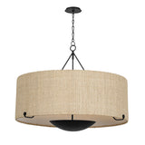 Linwood Oversized Pendant 38", Forged Iron and Raffia