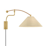 Leif Swing Arm Wall Sconce, Aged Brass, Rattan, and Hemp Shade