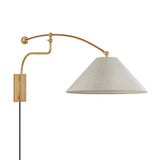 Leif Swing Arm Wall Sconce, Aged Brass, Rattan, and Hemp Shade