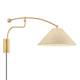Leif Swing Arm Wall Sconce, Aged Brass, Rattan, and Hemp Shade