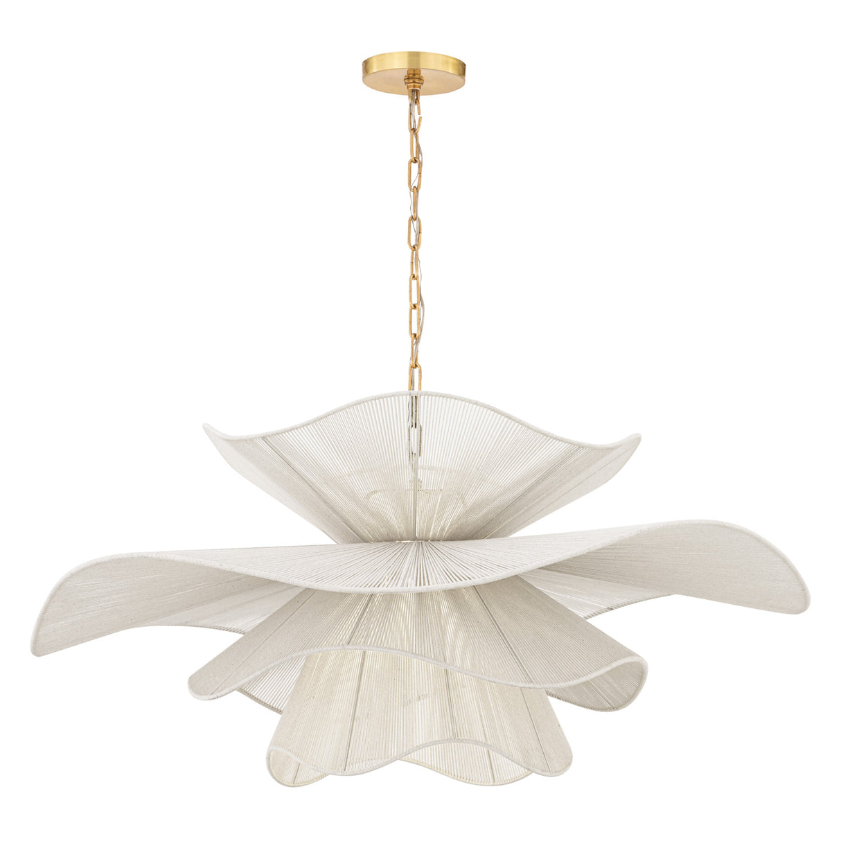 Lotus Chandelier 44", Aged Brass and Natural Cotton