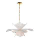 Lotus Chandelier 34", Aged Brass and Natural Cotton