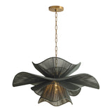 Lotus Chandelier 34", Patina Brass and Rosemary Cotton