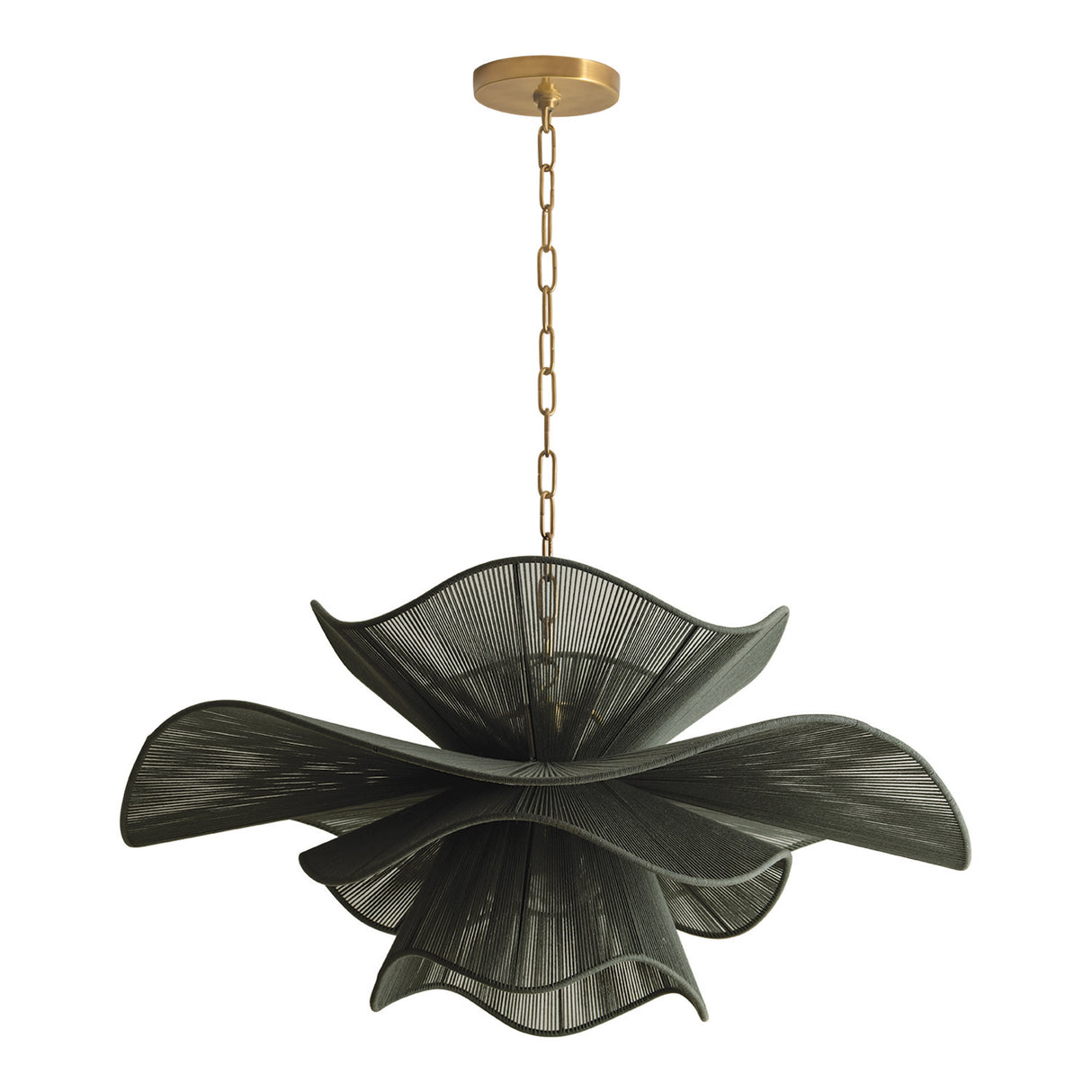 Lotus Chandelier 34", Patina Brass and Rosemary Cotton