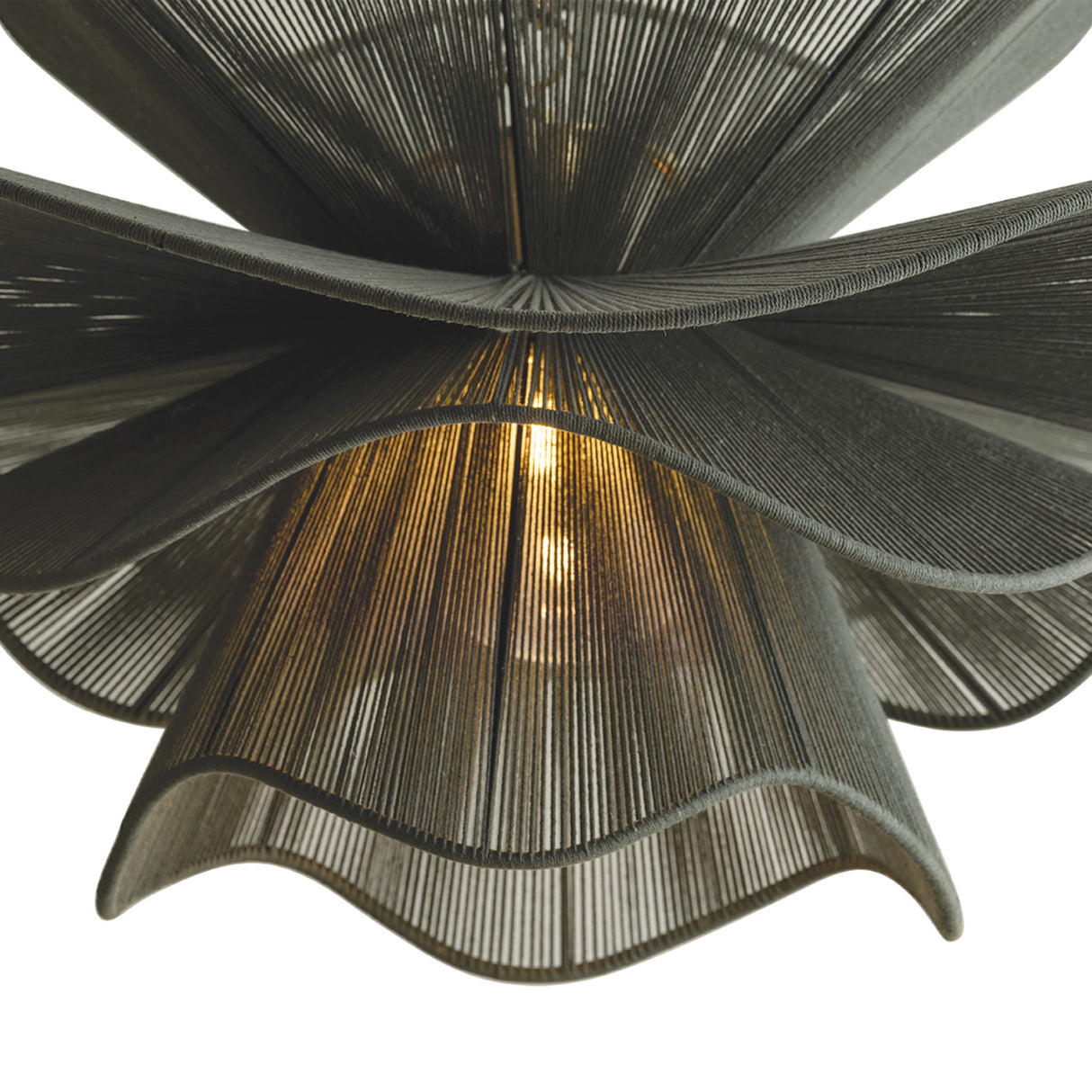 Lotus Chandelier 34", Patina Brass and Rosemary Cotton