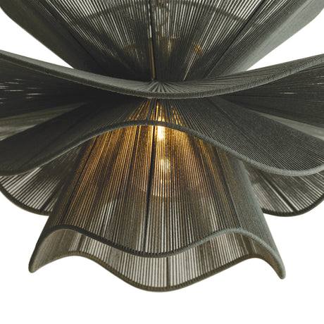 Lotus Chandelier 34", Patina Brass and Rosemary Cotton