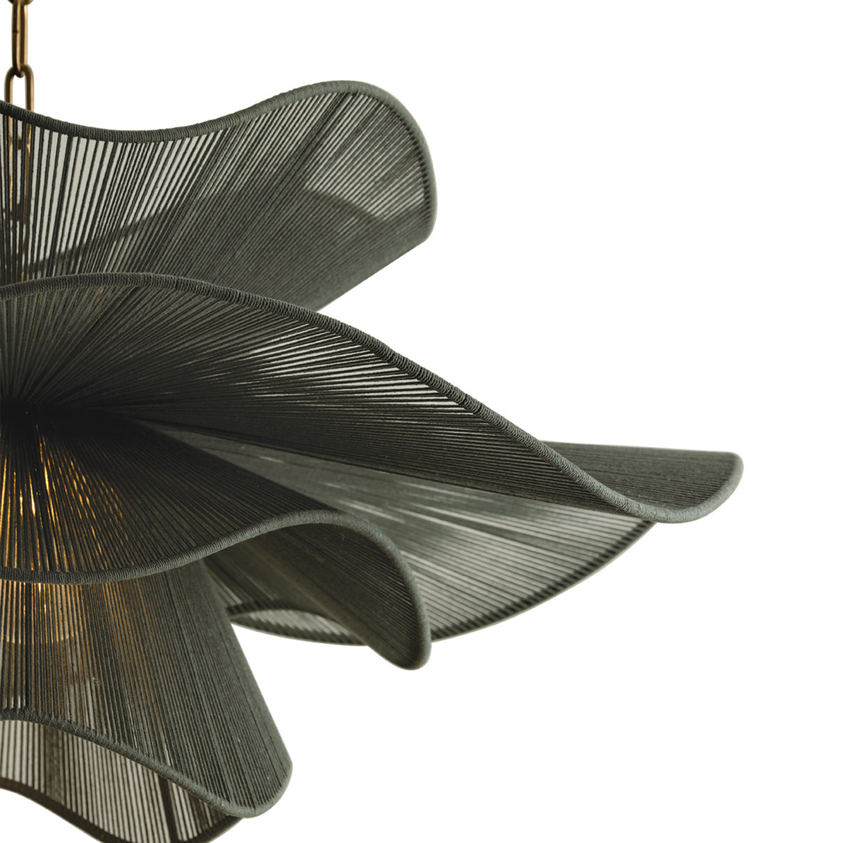 Lotus Chandelier 34", Patina Brass and Rosemary Cotton