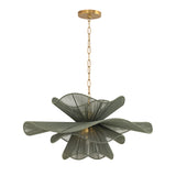 Lotus Chandelier 34", Patina Brass and Rosemary Cotton