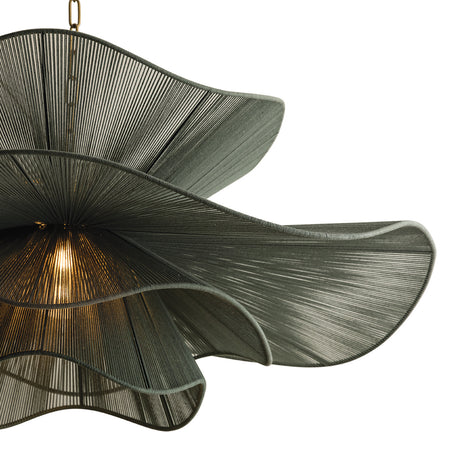 Lotus Chandelier 44", Patina Brass and Rosemary Cotton