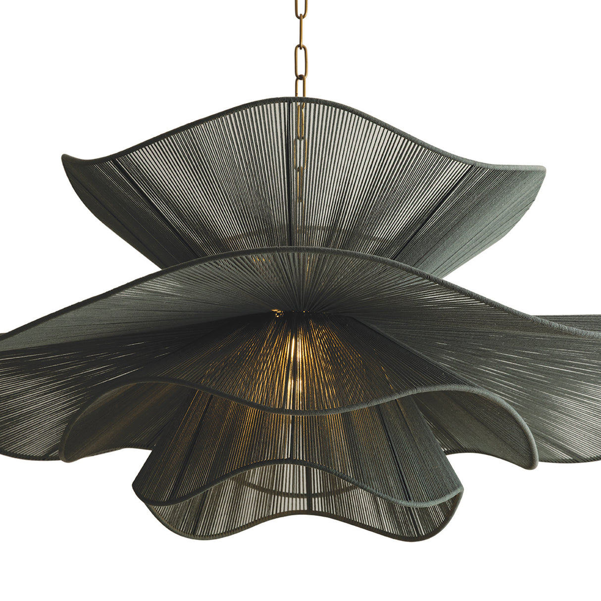 Lotus Chandelier 44", Patina Brass and Rosemary Cotton