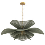 Lotus Chandelier 44", Patina Brass and Rosemary Cotton