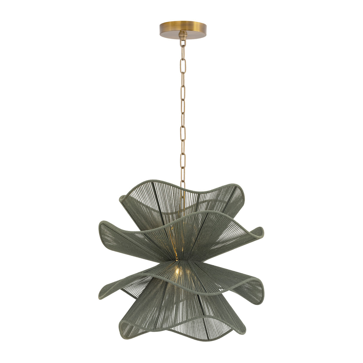 Lotus Pendant 20", Patina Brass and Rosemary Cotton