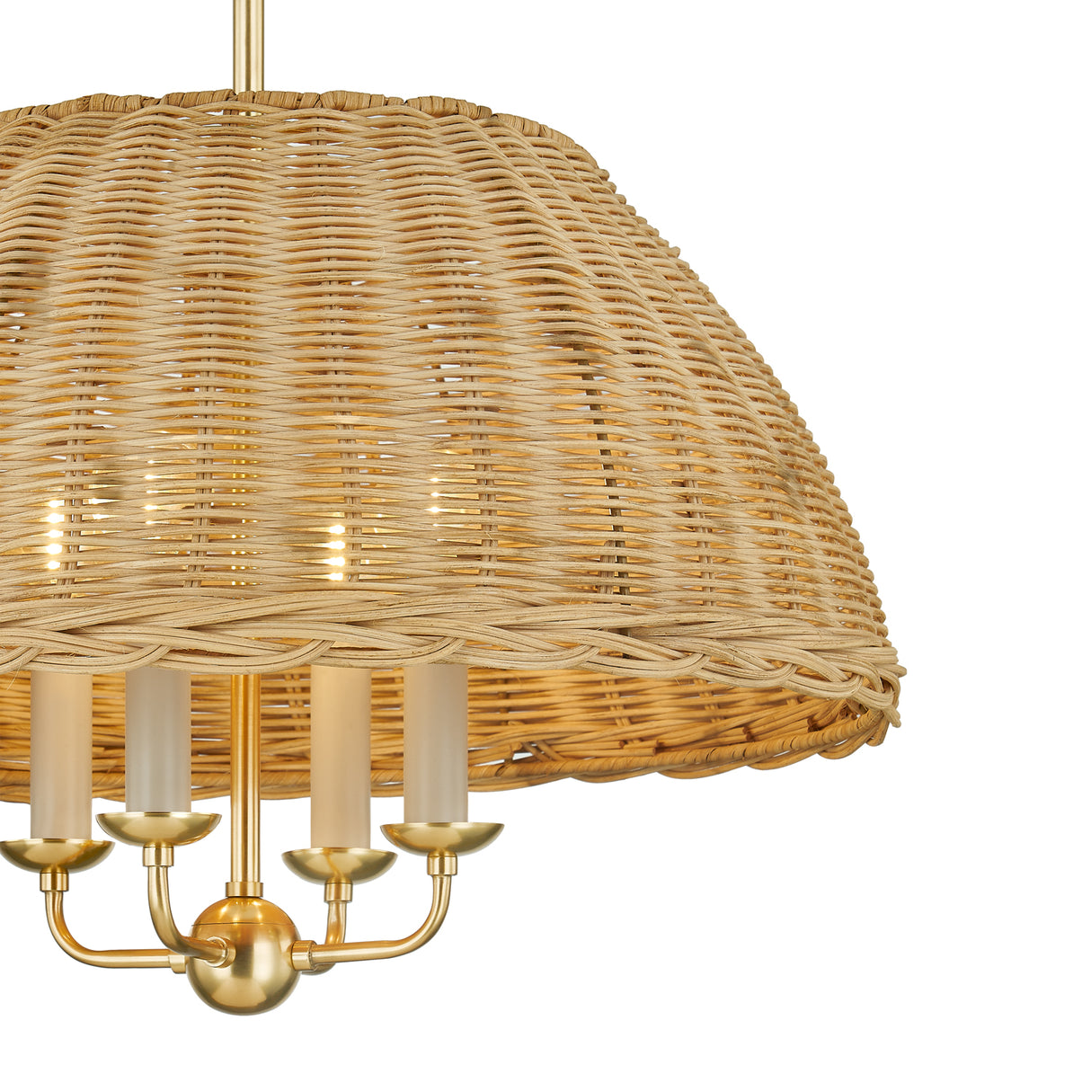 Valencia 4 Light Pendant 20", Aged Brass and Natural Wicker