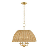 Valencia 4 Light Pendant 20", Aged Brass and Natural Wicker