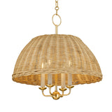 Valencia 4 Light Pendant 20", Aged Brass and Natural Wicker