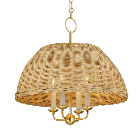 Valencia 4 Light Pendant 20", Aged Brass and Natural Wicker