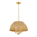 Valencia 4 Light Pendant 20", Aged Brass and Natural Wicker