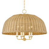 Valencia 5 Light Pendant 30", Aged Brass and Natural Wicker