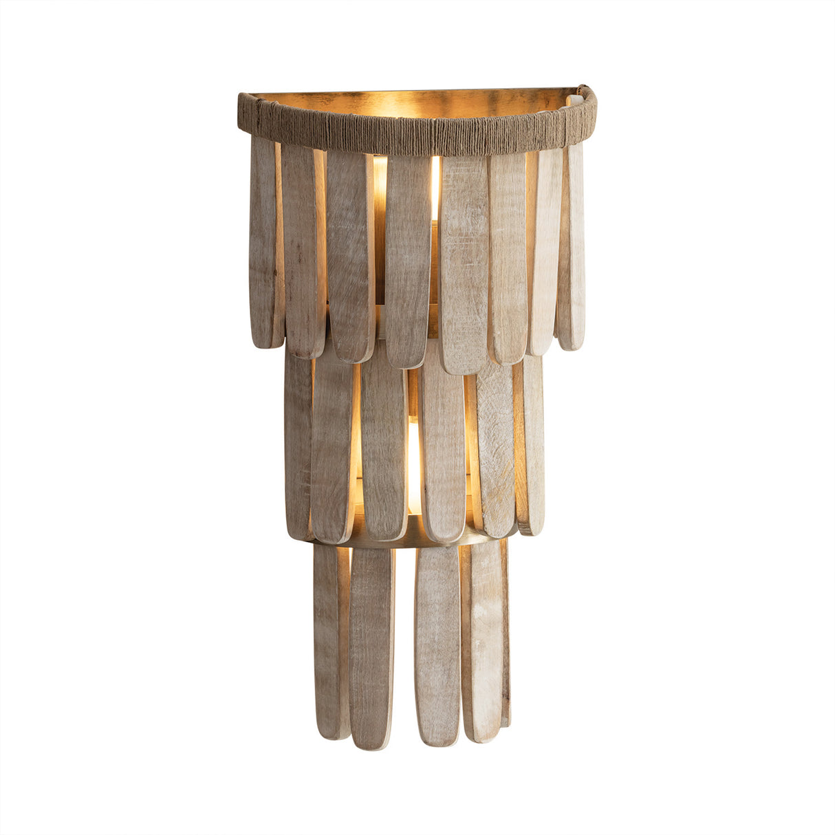 Hannigan Wall Sconce 18", Whitewash Wood and Patina Brass