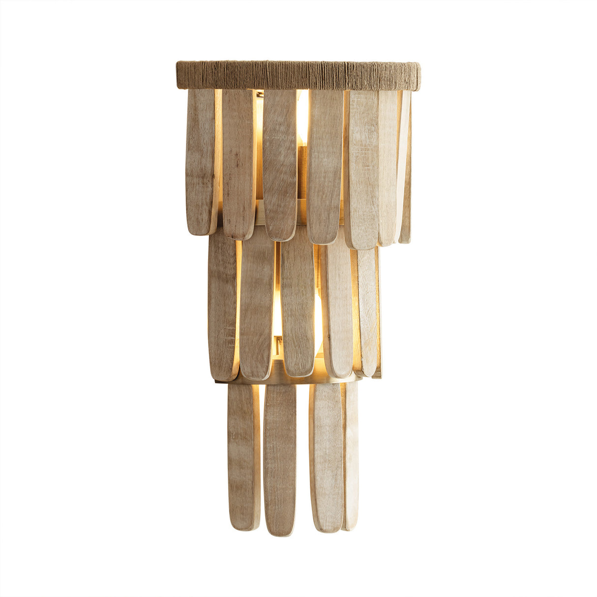 Hannigan Wall Sconce 18", Whitewash Wood and Patina Brass