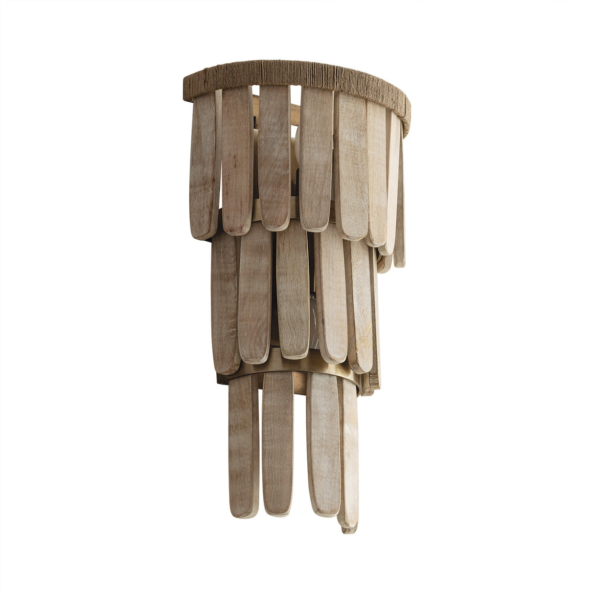 Hannigan Wall Sconce 18", Whitewash Wood and Patina Brass
