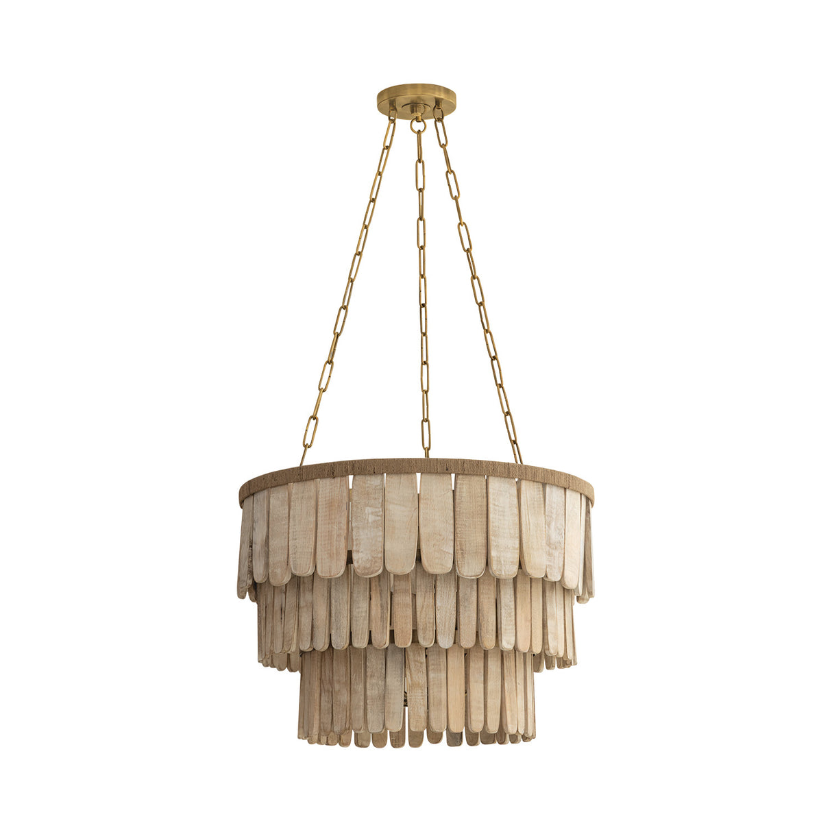 Hannigan Chandelier 26", Whitewash Wood and Patina Brass