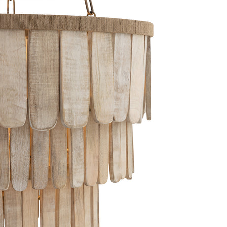 Hannigan Chandelier 26", Whitewash Wood and Patina Brass