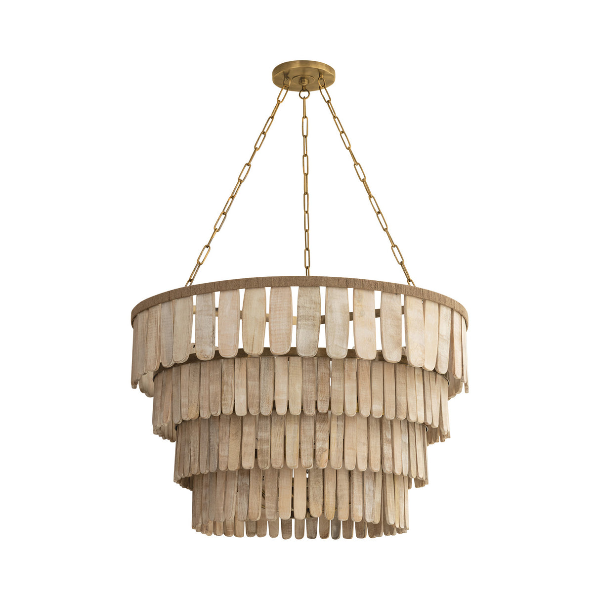 Hannigan Chandelier 37", Whitewash Wood and Patina Brass