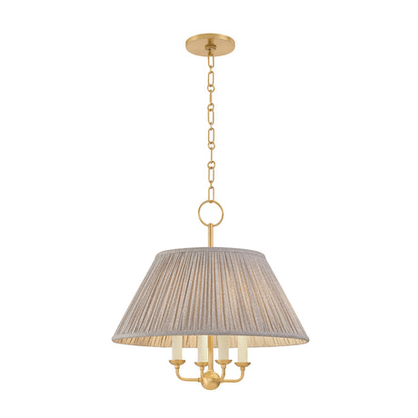 Wilma Candelabra Pendant 20", Aged Brass with Taupe Printed Shade