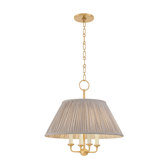 Wilma Candelabra Pendant 20", Aged Brass with Taupe Printed Shade