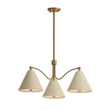 Bryden 3 Light Chandelier 30", Patina Brass and Soft Sand