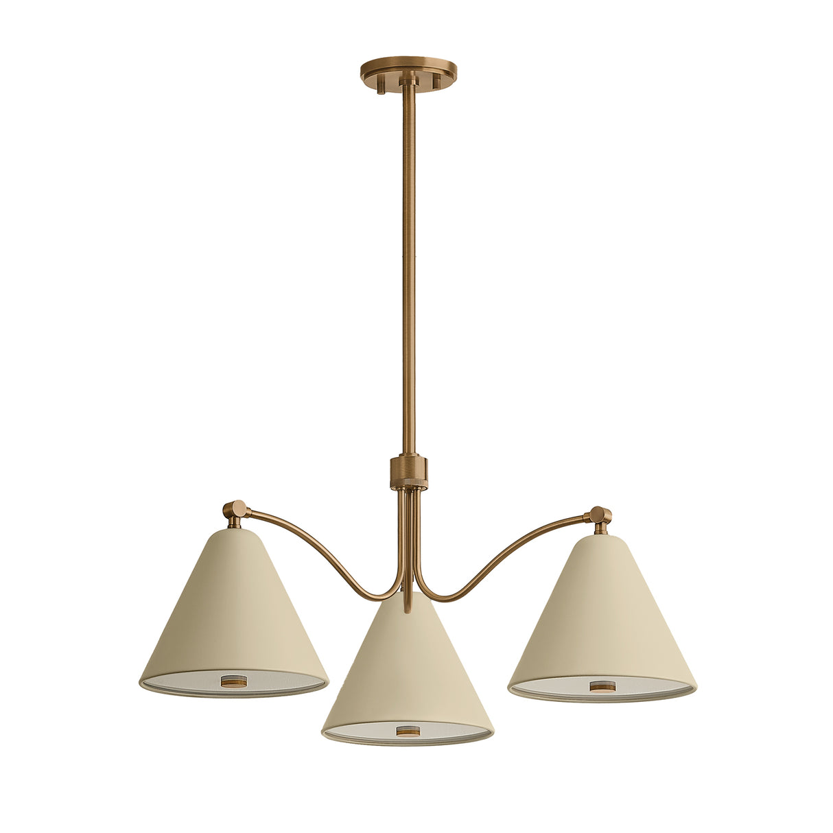 Bryden 3 Light Chandelier 30", Patina Brass and Soft Sand