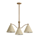 Bryden 3 Light Chandelier 30", Patina Brass and Soft Sand
