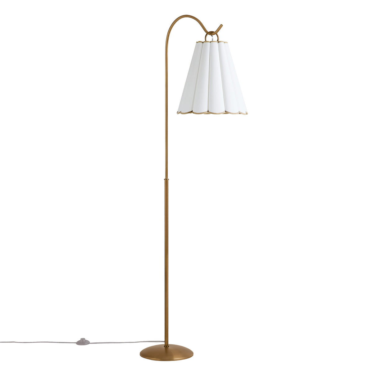 Gracelyn Floor Lamp 65", Patina Brass with Beige and White Linen