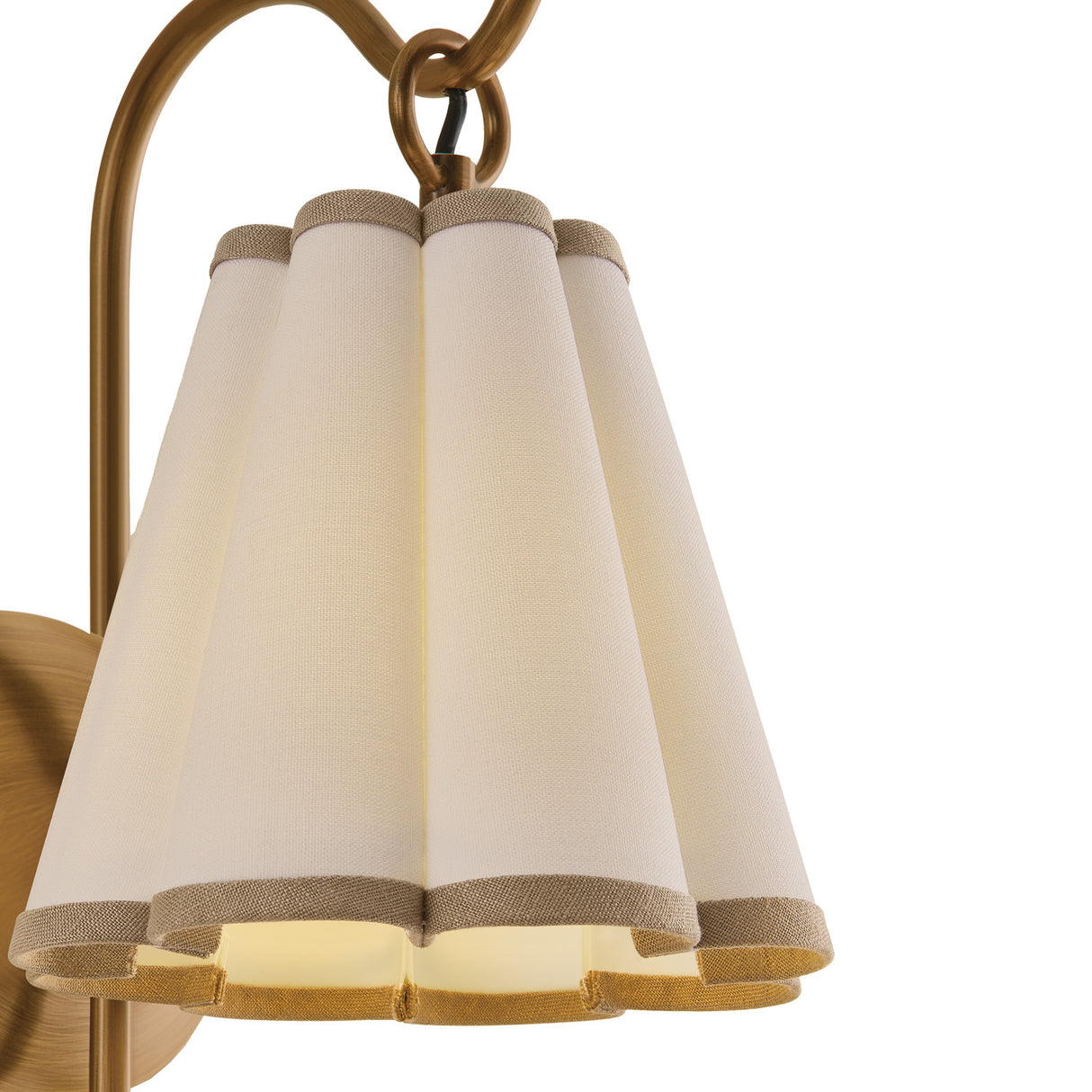 Gracelyn Wall Sconce 13", Patina Brass with Beige and White Linen