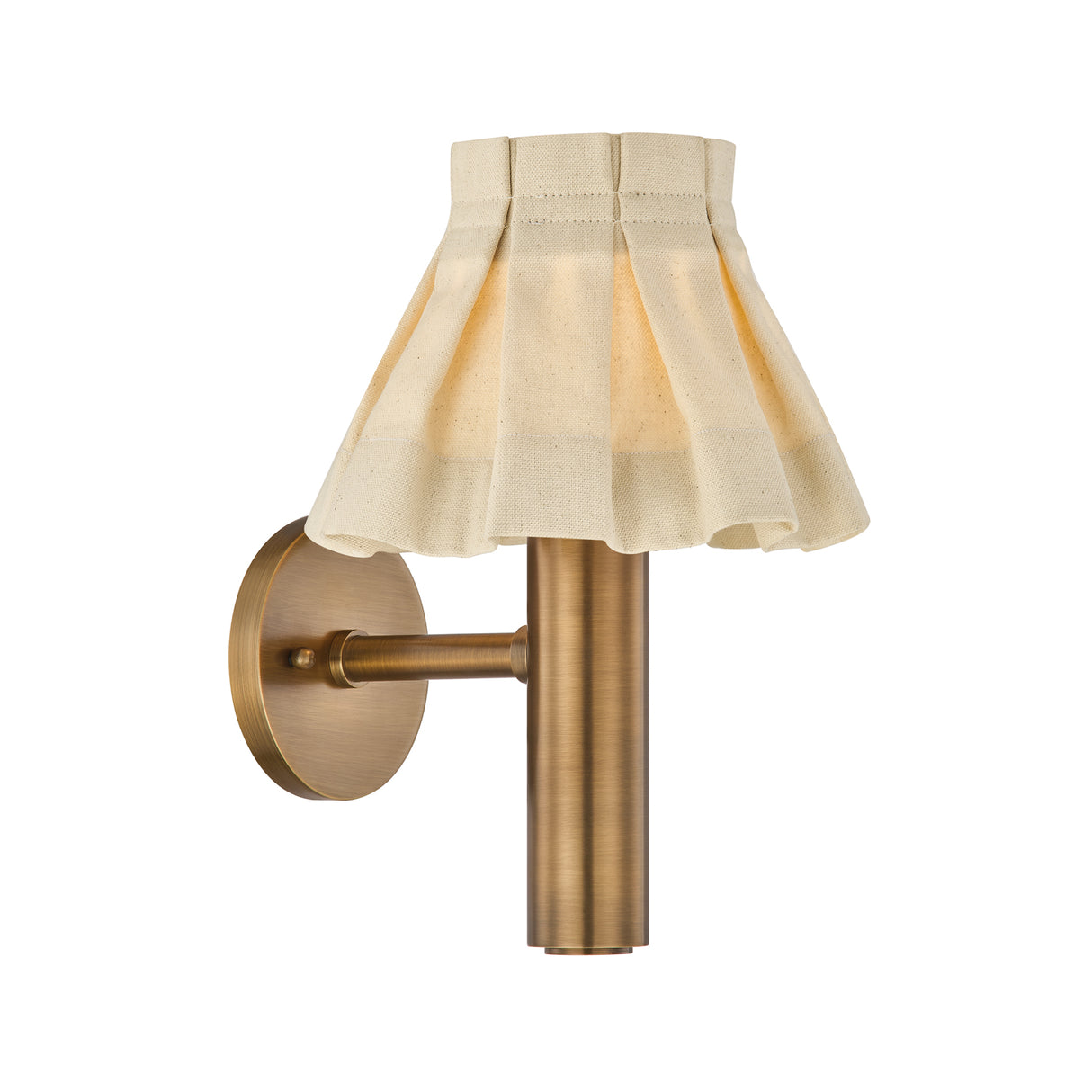 Tabitha Wall Sconce 13", Patina Brass and Wheat Pleated Linen
