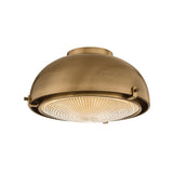 Cleveland Flush Mount 13", Patina Brass and Textured Clear Glass