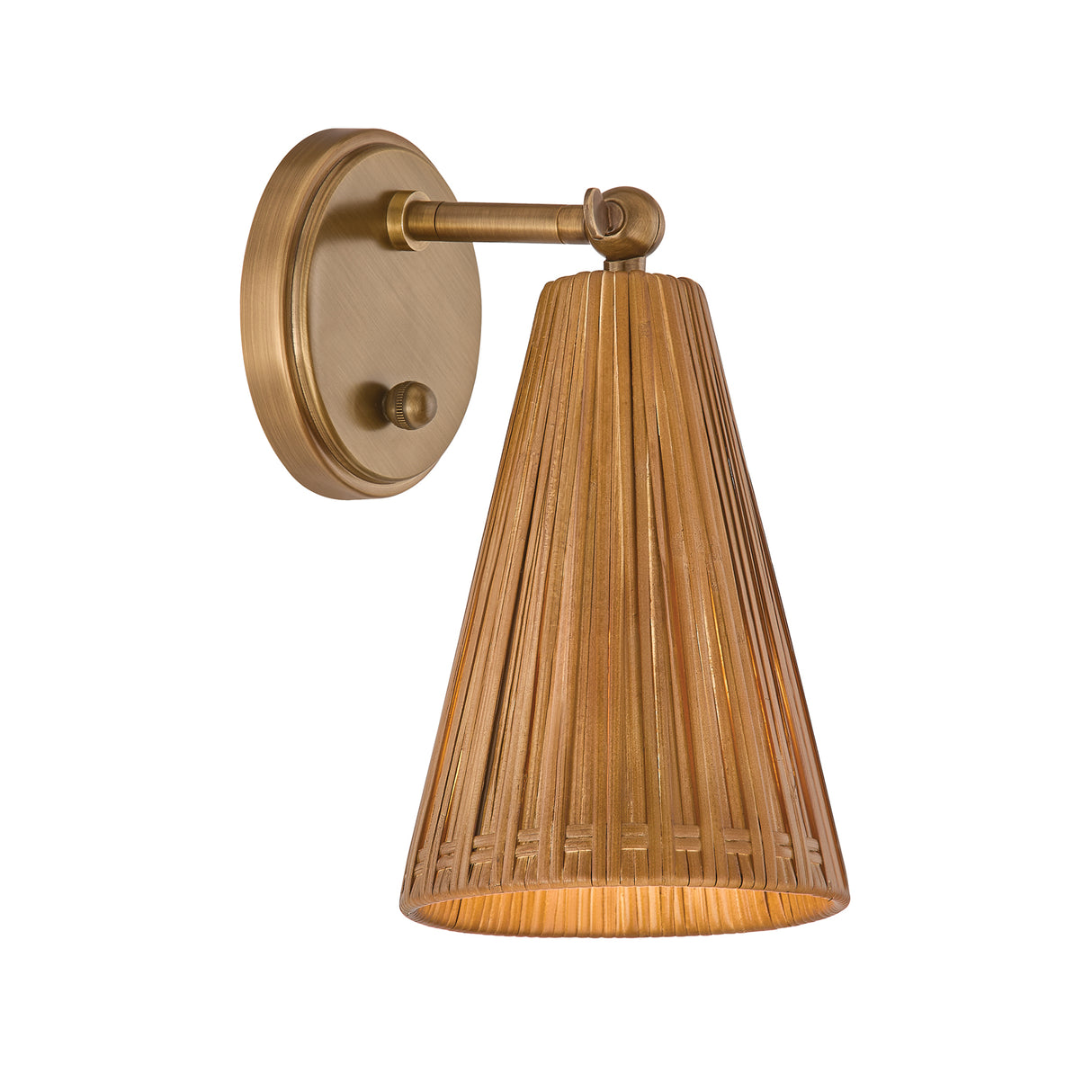Wenona Pivot Wall Sconce 10", Patina Brass and Rattan
