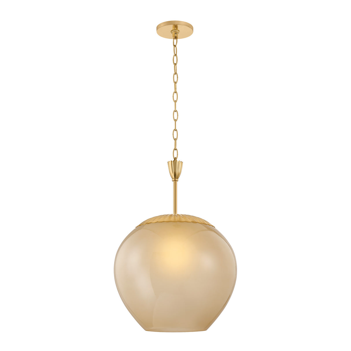 Annara Medium Pendant 15", Aged Brass and Champagne Frosted Glass