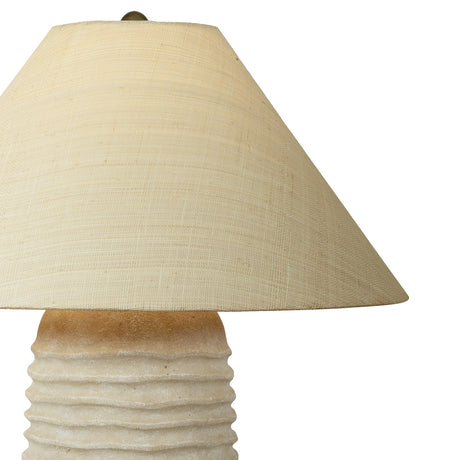 Daire Table Lamp 23", Patina Brass and Rippled Ceramic with Raffia Shade