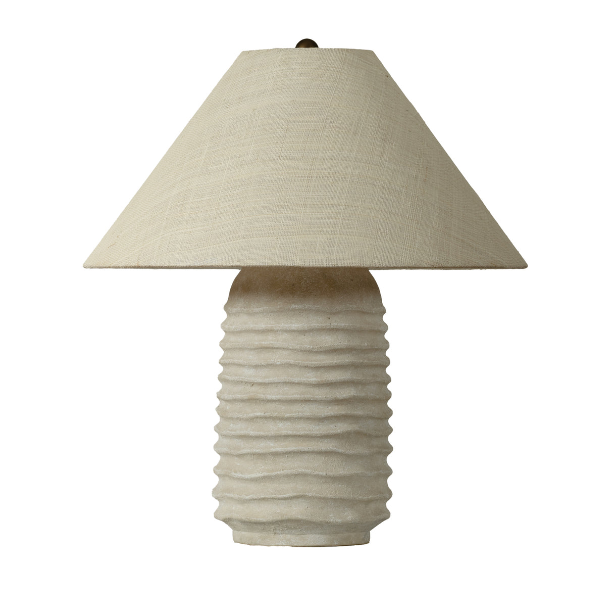Daire Table Lamp 23", Patina Brass and Rippled Ceramic with Raffia Shade