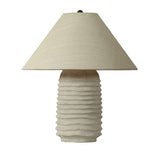 Daire Table Lamp 23", Patina Brass and Rippled Ceramic with Raffia Shade
