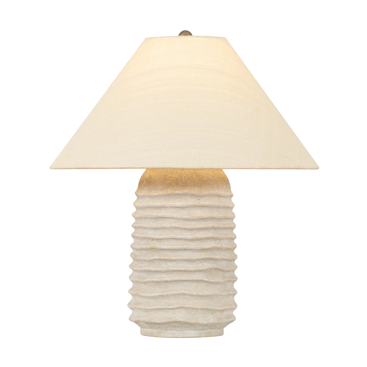 Daire Table Lamp 23", Patina Brass and Rippled Ceramic with Raffia Shade