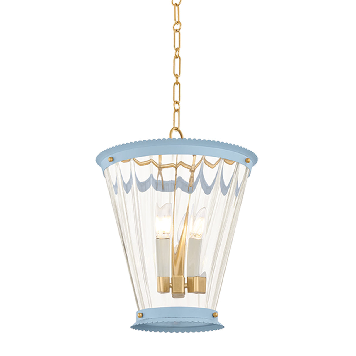 Louelle Pendant 13", Light Blue and Aged Brass