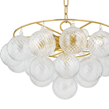 Kassia 6 Light Chandelier 23", Aged Brass and Clear Swirled Glass